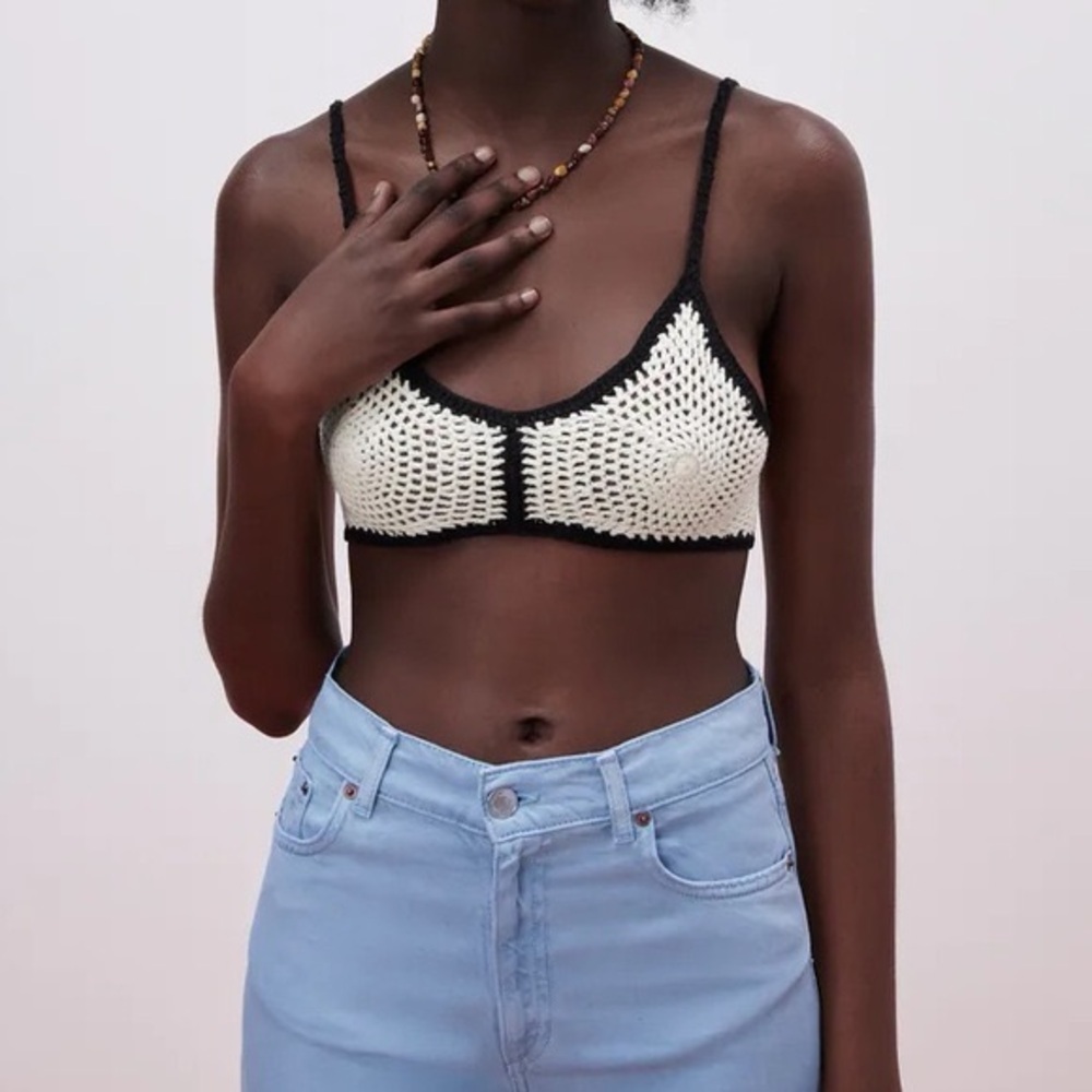 NWT Zara Contrast Crochet Bralette // Essential Festival Boho Top Medium - Picture 2 of 10